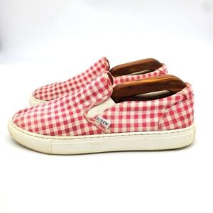 J Crew Shoes Women 9.5 SAY567 Pink & White Checked Road Trip Canvas Slip-On